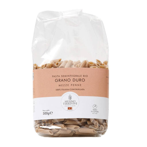 Pasta Semintegrale  Grano Duro Mezze Penne 500g  -  Mulino Terrevive - vaigustando