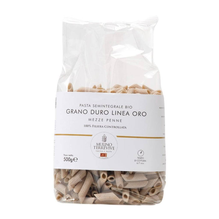 Pasta Integrale Grano Duro Linea Oro  Mezze Penne 500g  -  Mulino Terrevive - vaigustando