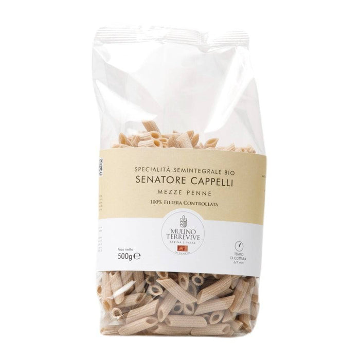 Specialità Integrale Senatore Cappelli Mezze Penne 500g  -  Mulino Terrevive - vaigustando