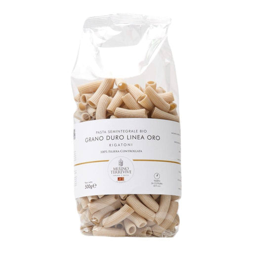 Pasta Semintegrale Grano Duro Linea Oro Rigatoni 500g  -  Mulino Terrevive - vaigustando